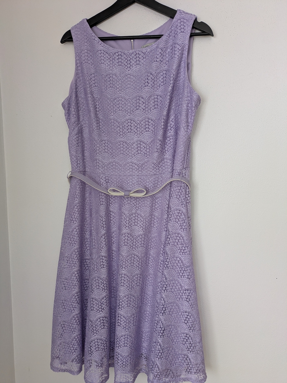 Danny & Nicole Lavender Lace Fit-and-Flare Dress with Belt